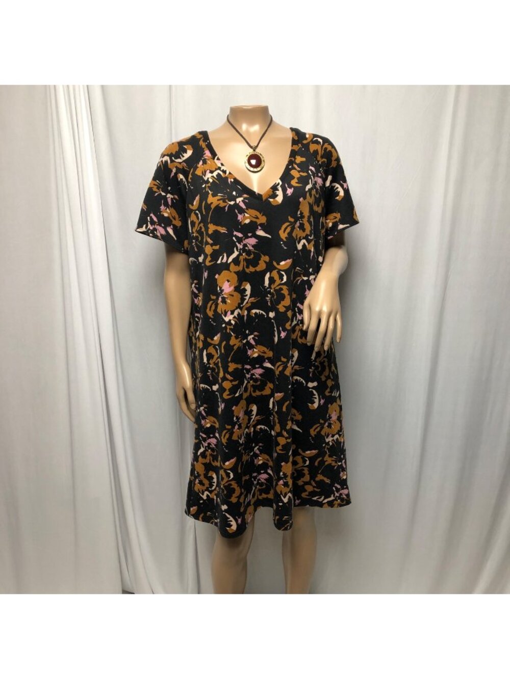 Nine West Dress Womens Size XL Floral Print V-Neck Comfy Short Sleeve